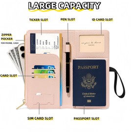 NQQNQQ RFID-Blocking Leather Travel Wallet & Passport Holder with Zipper Pocket, Card Slots, and Phone Compartment – Waterproof Travel Organizer for Women & Men. TG-1 (Brown)