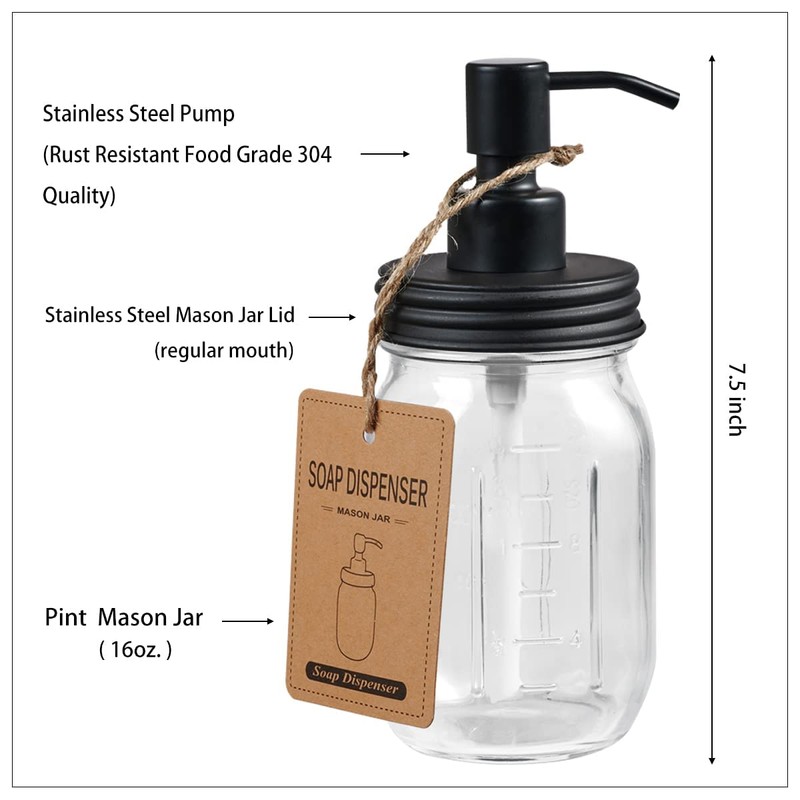 Amolliar Mason Jar Bathroom Accessories Set(4 Pcs) -Lotion Soap Dispenser