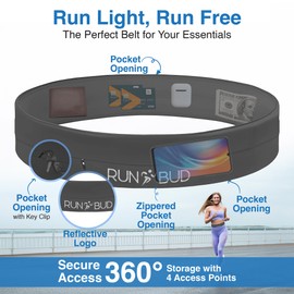 Run Bud Running Belt, Running Phone Holder, Pouch for Men and Women, Waistpack, No Bounce, Key Clip, Fits All Phones