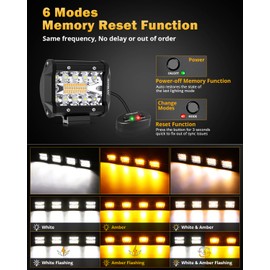 Auxbeam 6 Modes Amber White Series, 4 Packs LED Pod Lights Flash Strobe Warning Multi-Function, 4" 240W Spot Flood Combo LED Offroad Lights, for 4x4 4WD Truck Car Jeep Wrangler