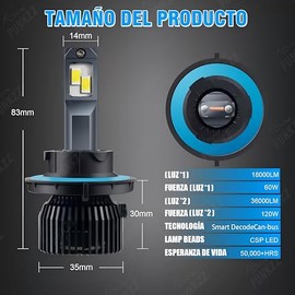 Focos Led Alta Y Baja Luces 36000lm Canbus, 2 Unidades (H13 (9008))