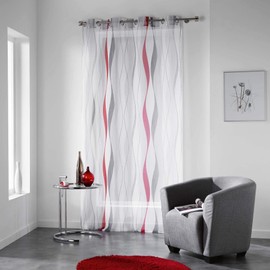 douceur d'Intérieur ONDULYS Curtains with Eyelets, Polyester, Red, 140 x 240 cm