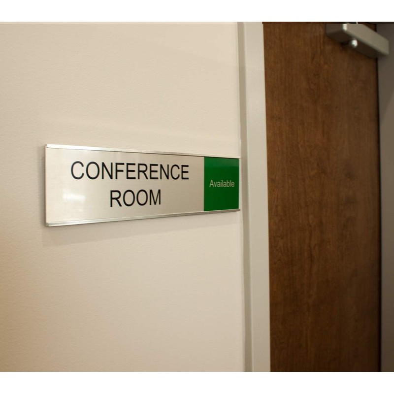 12" x 3" Conference Room Slider Sign, Silver-Red/Green