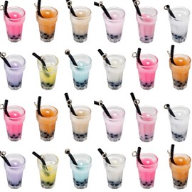 YionZian 30 Mini Boba Charms - Colorful Milk Tea Cup Keychains (19x12mm, DIY Jewelry & Earring Keychain)