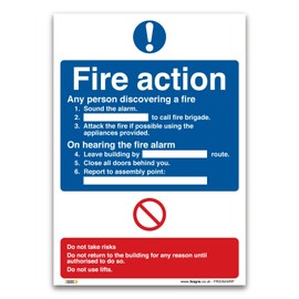 Fire Action Plan Sign - A5 1mm Rigid Plastic Sign - Fire Action Safety