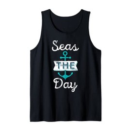 Funny Cruise Saying Seas the Day | Teal Nautical Anchor Gift Tank Top