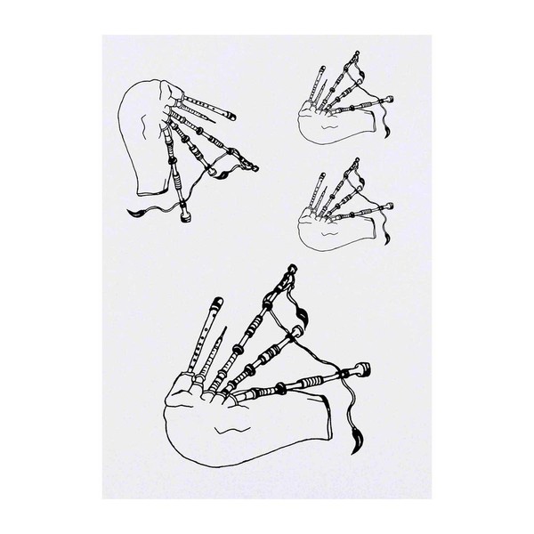 4 x 'Musical Bagpipes' Temporary Tattoos - Water Resistant, Skin-Safe,