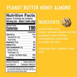 simplyFUEL Whole Food Protein Balls - Peanut Butter Honey Almond Snacks - 8g Protein Snack - Gluten Free Energy Balls