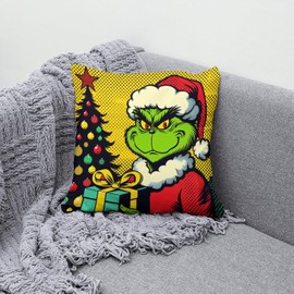 The Beach Stop Pop Art The Grinch Accent Cushion Cover | Colourful Home Decor Gift Idea | 45x45cm 18x18” | The Grinch