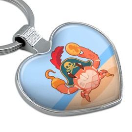 Pirate Crab on the Beach with Hook and Coin Keychain Heart Love Metal Key Chain Ring