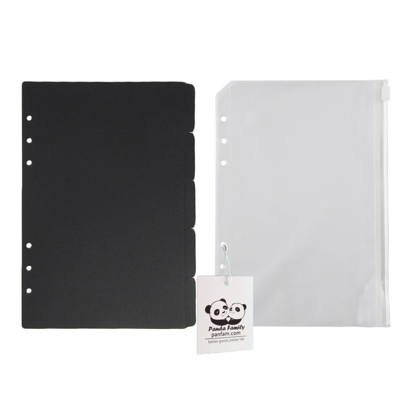 Panda Family Index Sheet, A5, 6 Holes, Clear Zippered Pockets,