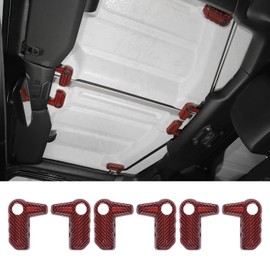 RT-TCZ Hardtop Release Swtich Knob Cover Roof Remove Handle Decoration Trim Interior Accessories for Jeep Wrangler JL JLU and Gladiator JT 2018-2022,6PCS,Red Carbon Fiber Grain