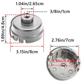Oil Filter Cap Wrench Removal Tool Suitable for 4 Runner, RAV4, Highlander and More. Oil Filter Wrench for 2.5-5.7L Engine with Cartridge Style Oil Filter Housing 64mm 14 Flute (Silver)