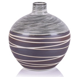 oliruim Textured Ceramic Vase, Matte Black and White Striped Design, Modern Boho Decor Vase for Living Room, Office, Centerpiece for Dining Table, Bookshelf, Neutral Vase for Farmhouse Decor (Small)