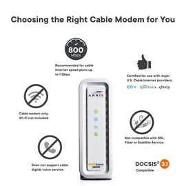ARRIS (SB8200-RB) - Cable Modem - Fast DOCSIS 3.1 32x8 Gigabit Cable Modem , Approved for Comcast Xfinity, Cox, Charter Spectrum, & more | 1 Gbps Max Internet Speed, 4 OFDM Channels - Renewed