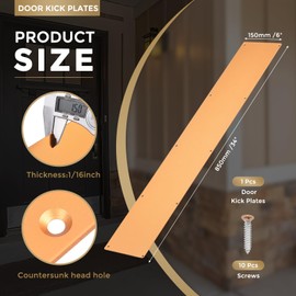 uxcell Door Kick Plate, 6 x 34 Inches Anodized Aluminum Kick Plate Door Plate, 1.5mm (1/16 Inch) Thickness, for Exterior Front Door or Back Door, Gold (Single Pack)