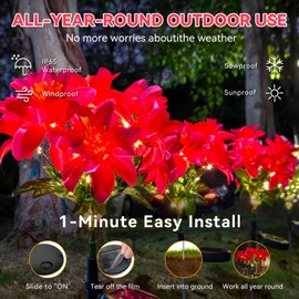 Neporal Solar Flowers Outdoor Waterproof Pink, 4PK 7-Stem Garden Solar Lights Decorative, 2 Lighting Modes, Solar Powered Garden Decor, Solar Yard Decor