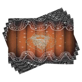 ABAKUHAUS Christmas Place Mats, Washable Fabric for Kitchen and Dining Room Table Decoration, Merry Christmas Flowers and Snow Flakes Motifs Deer Deer Collagen Print, Grey Red