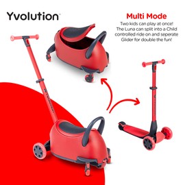Yvolution Luna Ride On Scooter with Removable Storage Trunk & Seat, 3-in-1 Kick Scooter with LED Light-up Wheel Lights, Adjustable Height Push Bar for kids Age 10 Months to 10 Years(Red)