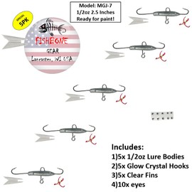 Unpainted Jigging Rap Jig Lure - Ice Bait Walleye Bass Crappie Crystal Hooks Freshwater Pike Perch Treble Tackle Fishing (Clear Tails, 1/2 oz)