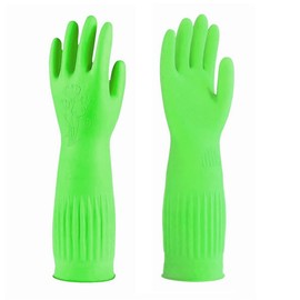YIOIY Reusable Household Gloves,Rubber Dishwashing Gloves,Extra Thickness,Long Sleeves,Kitchen Cleaning,Indoor and Outdoor Cleaning (Green, 38cm, M)