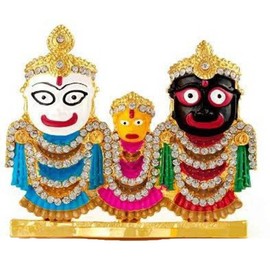 Saubhagya Global Beautiful Gold Plated Idol of Lord Jagannath, Balaram & Subhadra for Living Room, Study Room, Office, Corporate House, Religious Places, Gifting, Car Dashboard etc.