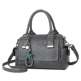 SODOLLEE Handbag Women Top Handle Bag with Exquisite Pendant Retro Ladies Shoulder Bag PU Leather Crossbody Bag for Travel Shopping Business Grey