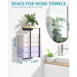 Towel Racks for Bathroom, 1 Tier Wall Towel Holder with Wood Shelf, Metal Wall Mounted Towel Rack Bathroom Organizers and Storage, Black