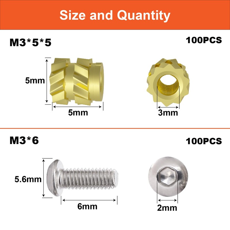 Zuyuee M3 threaded insert, insert nuts and stainless steel screw