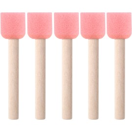 HINZIC 5 Pcs 0.7'' Foam Paint Brushes Round Sponge Painting Brushes Pink Wood Handle for Staining Varnishes, and DIY Large Area Crafts