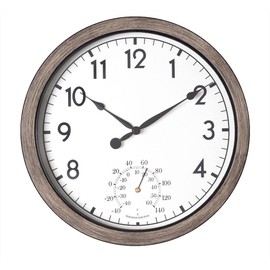 Widdop Country Living 26.5cm Outside Garden Grey Wall Clock with Thermometer Temp Gauge for Indoor or Outdoor W7961