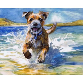 Border Terrier at Sea - Hand-Signed Watercolour Artwork Print by Oscar Jetson on 230gsm Matte Paper, Available in Multiple Sizes (a4)