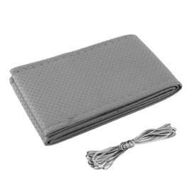 BARAC Atmungsaktive Lenkradhülle aus Leder, rutschfest, universell, 38 cm, mit Nadel und Faden (Grau)