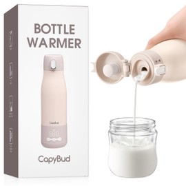 CapyBud Portable Bottle Warmer for Travel, 12 Oz Milk Warmer for Breastmilk Formula Water, 3 Mins Fast Heating, Long Battery Life, 5 Levels Smart Temp Control, Ideal for Night Feeding, Travel, Car