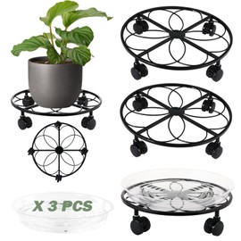 DEELF OUTLET 3 Packs 13.5 inches Metal Heart Outdoor Plant Caddy with Wheels Large Rolling Plant Stands Rolling Plant Dolly Heavy-Duty Plant Roller Base Movers for Indoor and Outdoor