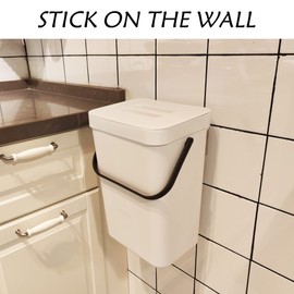 stonespace Hanging Trash Can, 3.2 Gallon/12L Small Waste Bin with Lid for Kitchen Cabinet Door or Under Sink, Bathroom Trash Bin with Lid, Food Waste Bin, 1 Pack White