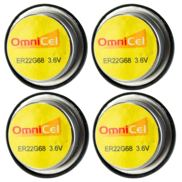 4x OmniCel ER22G68 3.6V 0.4Ah Bel Cell Waffer Lithium High Energy Battery For Smoke Alarms, Carbon Monoxide Detectors, Intrusion Sensors, Invisible Fencing, Emergency Backup, Data Collection
