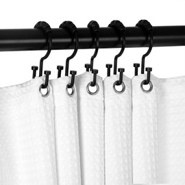 Utopia Alley HK1XX Shower Hooks - Double Shower Curtain Rings for Bathroom - Rust Resistant Shower Curtain Hooks for Shower Curtain or Liner - Flat Double Shower Curtain Hooks - Set of 12 - Colour: Chrome