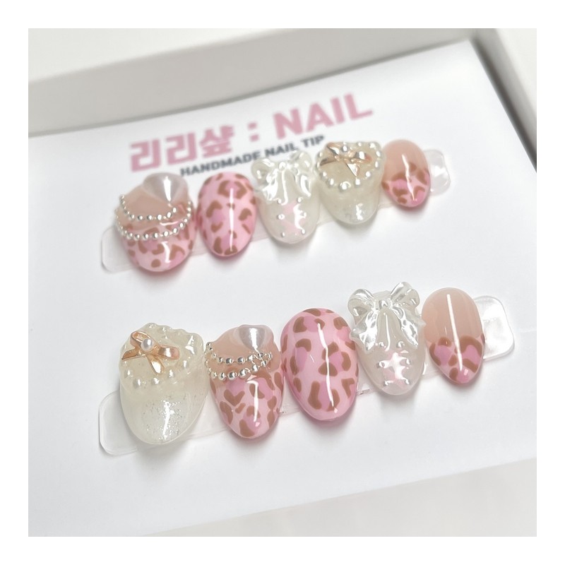 Mine Fighter Pink Leopard Hip Gyaru Handmade Nail - Stiletto
