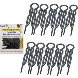Good Hair Days Magic-Grip Hairpins - 2 1/2" U-Shaped Grip Hair Pins for Fine, Thick, Curly & Long Hair, Invisible Strong Hold Hair Styling Accessories, Set of 10, USA-Made (Midnight Black)
