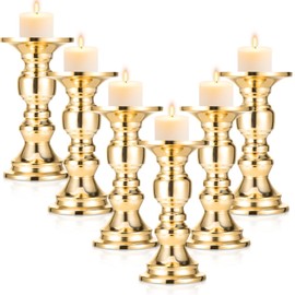 Yaomiao 6 Pcs Gold Candlestick Holders 6" H Wedding Vintage Gold Metal Pillar Candle Holders for 2" Dia. Candles Bridal Shower Birthday Party Table Centerpiece, Home Decor