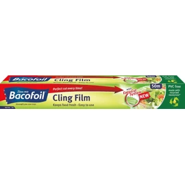 PVC Free Cling Film with Curved Blade Easy Cut Easy to Use BPA Free 100% Recyclable Perfect for Food Wrapping Freezing and Keeps Food Fresh – 32.5cm x 50m - Pack of 1