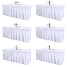 6 Packs White Spandex Table Clothes for 8 Foot Rectangle Table, Spandex Table Covers 8FT Stretch Table Skirts Rectangle Tables Wrinkle Free Fitted Table Cover for Event, Wedding, Banquet & Parties