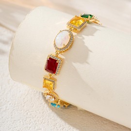 Tennis Bracelet for Men, Dainty 18K Gold Plated Diamond Tennis Bracelet Cubic Zirconia Chain with Emerald, Ruby, and Aquamarine Gemstones for Men Bride Birthday Wedding Valentine's Day Gifts