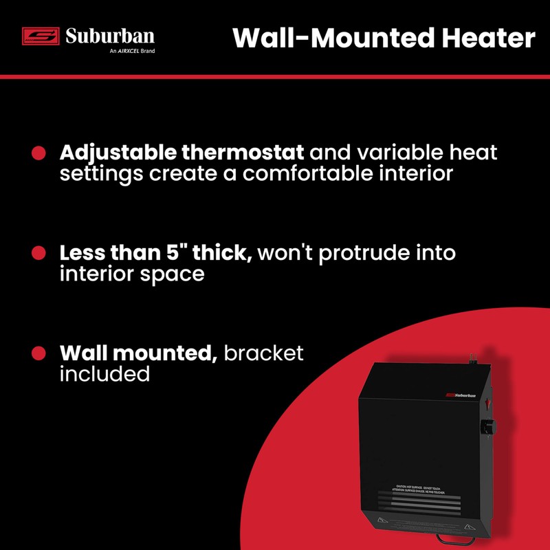 Suburban Wall Mount RV Electric Heater, Energy Efficient Heater, Easy