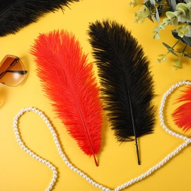 XunYee 120 Pcs 1920s Natural Ostrich Feathers Bulk 10-12 Inch/ 12-14 Inch Large Ostrich Feather Plumes for Centerpieces Bulk Feathers for Wedding Table Party Decoration (Black, Red)