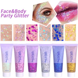  Prreal Body Glitter Gel 50 ml, Mermaid Sequins Chunky Glitter Liquid Kit, Long-Lasting Glitter Powder for Festival Masquerade Birthday Makeup #White