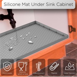 Ganandodias Under Sink Mat 22x34 Durable, Waterproof Silicone Kitchen & Bathroom Sink Protector, Silicone Bathroom Under Sink Mat Waterproof, Silicone Under Sink Mats - Grey