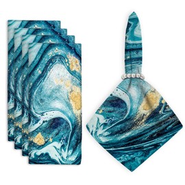 Cloth Napkins Set of 4,Fluid Blue Gold Marble Cloth Napkins,Washable Dining Napkins Cloth for Wedding Party Dinner Decoration 20X20 Inch