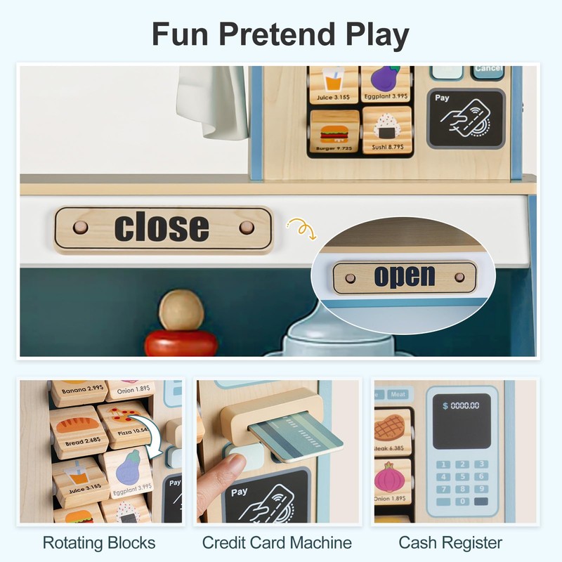 Kids Grocery Store Pretend Play, Puppet Theater&Grocery Store Playset Toy